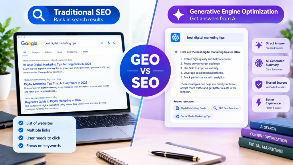 GEO vs SEO comparison for AI search