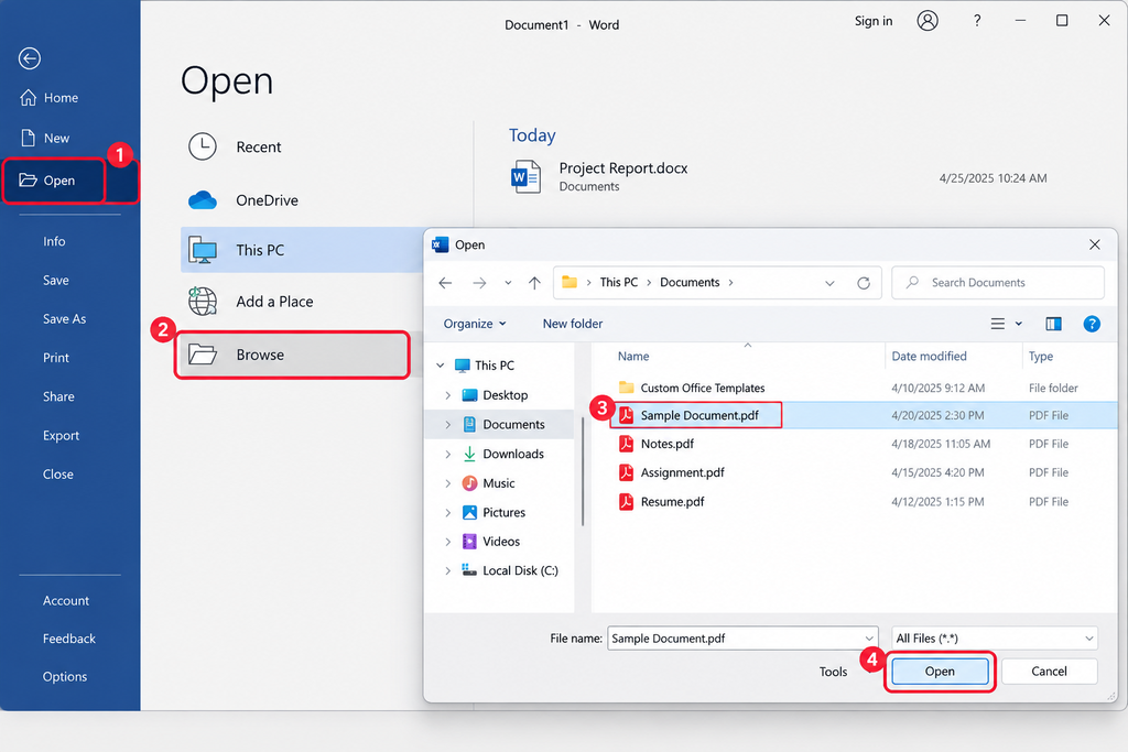 Opening a PDF in Microsoft Word