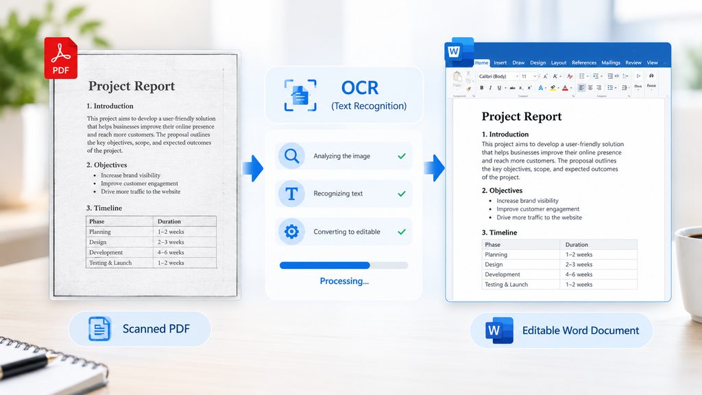 OCR converting scanned PDF text into editable text